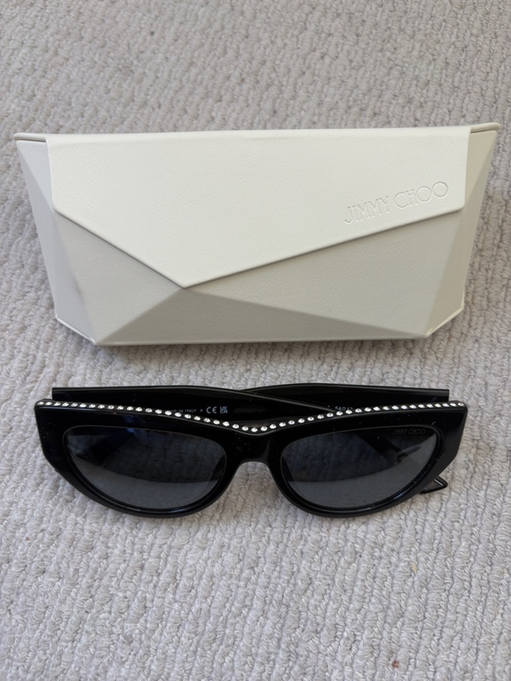 Jimmy Choo Black Cat-Eye Sunglasses with Crystal Trim NWOT